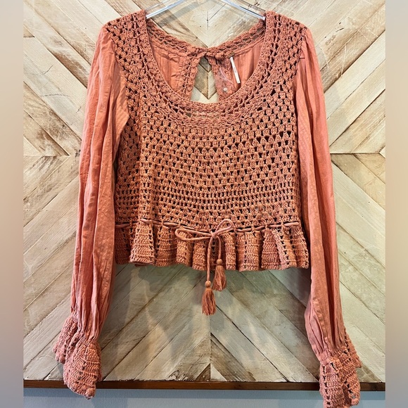 NWOT Free People Megan Crochet Top Coastal Grandma Resortwear Size L - Picture 4 of 10